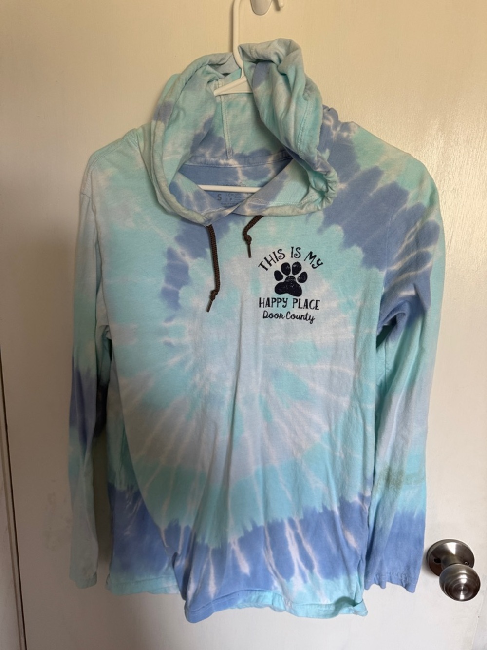 This Is My Happy Place Tie-Dye Hoodie Tee - Aqua/Blue